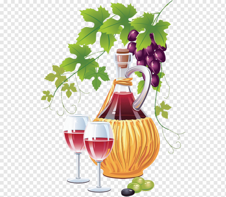 Вино и виноград на прозрачном фоне