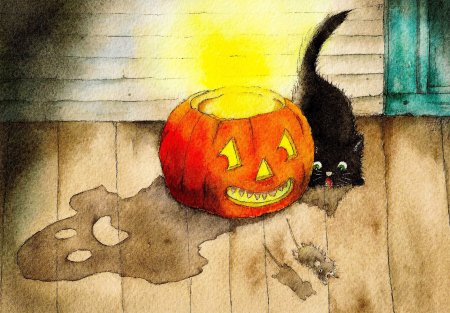 Хэллоуинская тыква акварелью