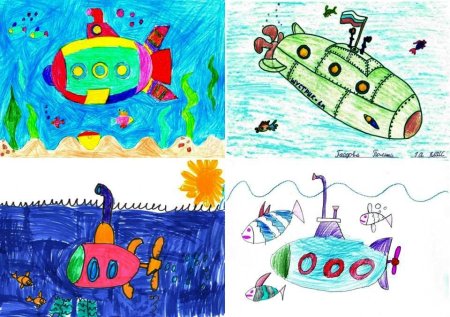 Подводная лодка поэтапное рисование для детей