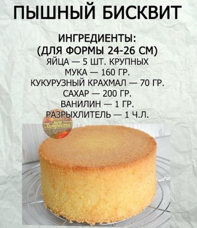 Идеальный пышный бисквит для тортов