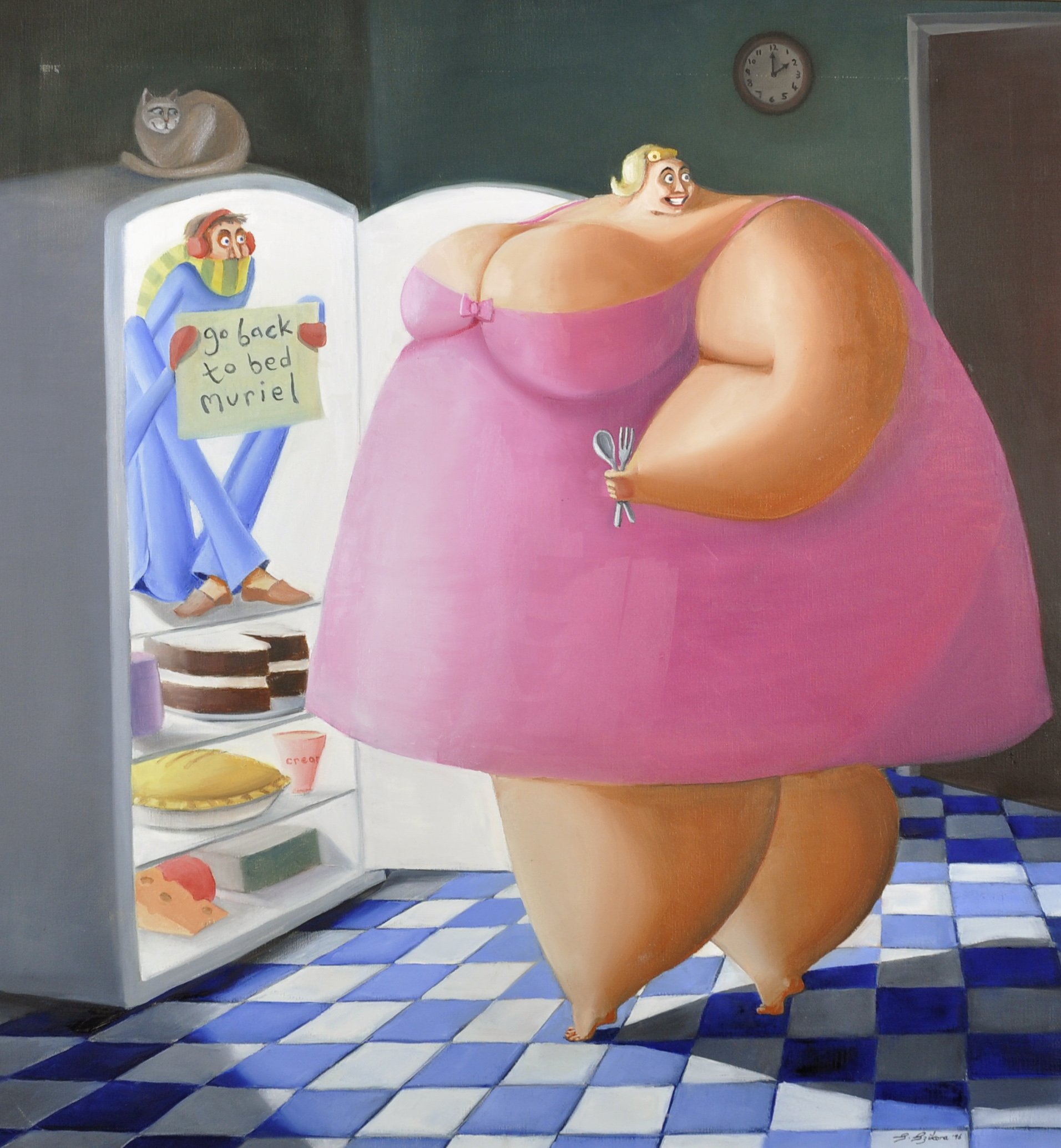 Картинка толстух. Художница Sarah Jane Szikora. Веселая толстушка.