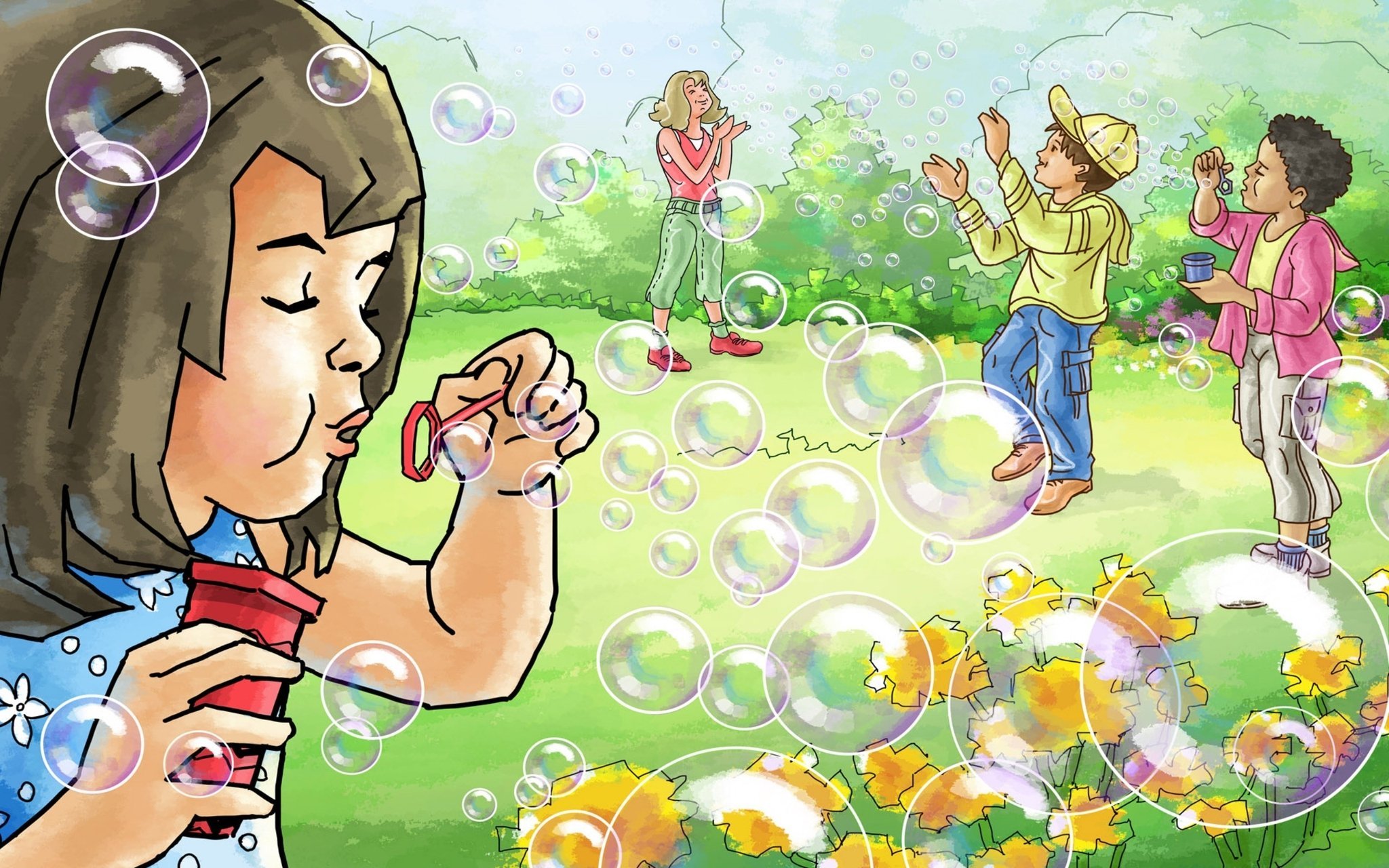 Нарисовать счастливых детей. Дети и мыльные пузыри. Детство рисунок. Игры с мыльными пузырями. Рисунок на тему детство.