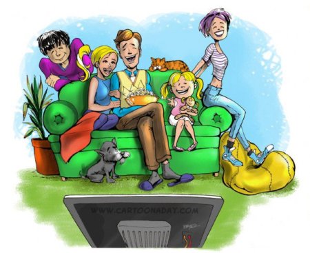 Семья смотрит телевизор иллюстрация