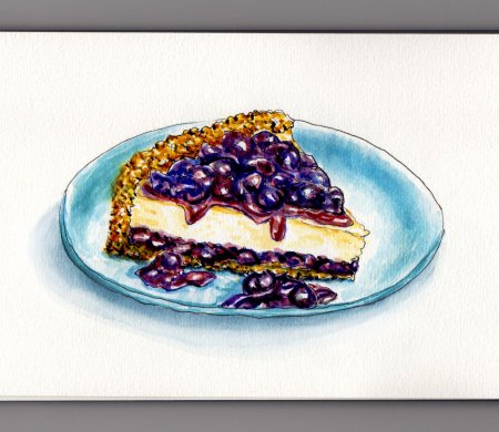 Рисованный черничный чизкейк