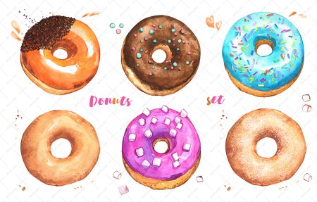 Яркие пончики с глазурью акварелью