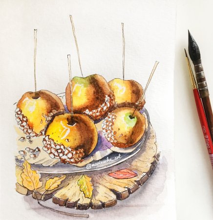 Сладости осенью акварель