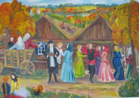 Кустодиев осенний сельский праздник