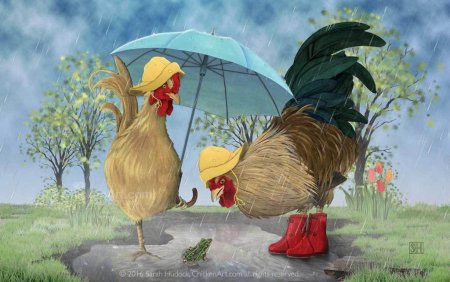 Открытка с петухом и курицей