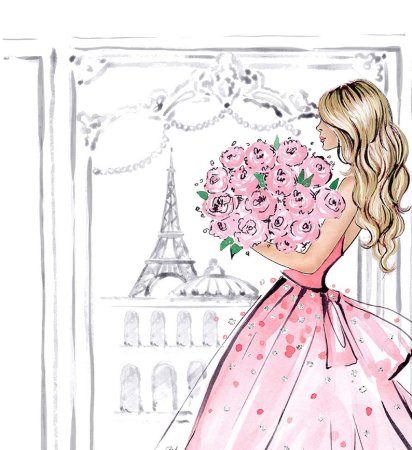 Нарисованная девушка с букетом