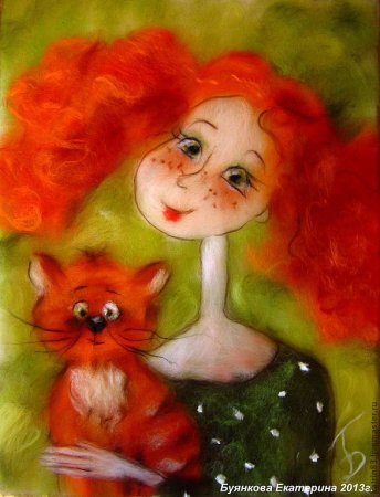 Рыжая девушка с рыжим котом