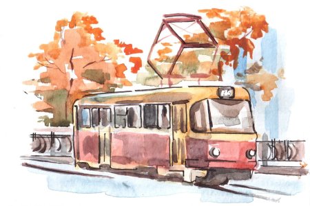 Троллейбус акварель