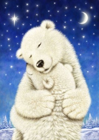 Белый мишка обнимает