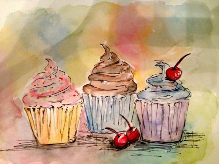 Пирожные рисунок акварелью