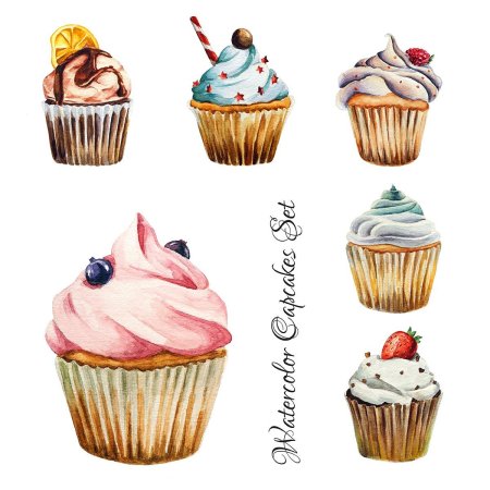 Капкейки пирожные акварель