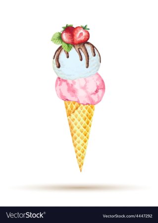Мороженое в рожке рисунок акварелью