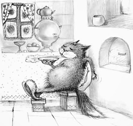 Кот пьет чай