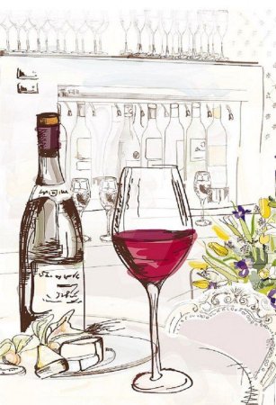 Скетч вино акварель