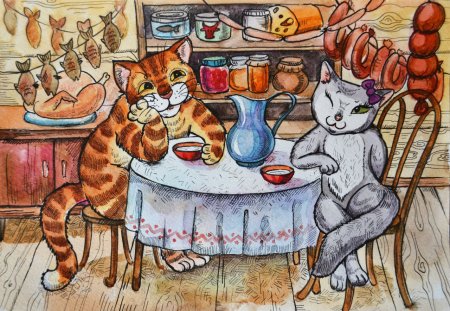 Чайные котики иллюстрации