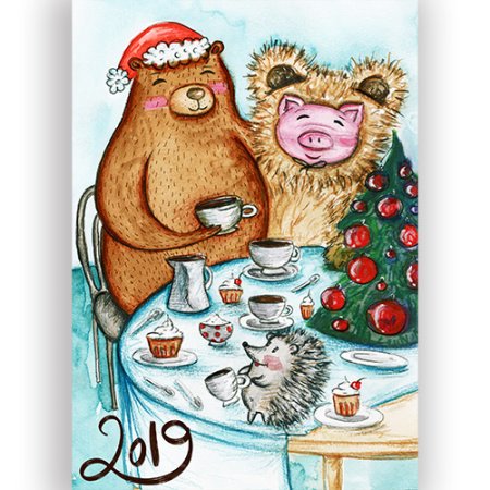 Открытка зимнее чаепитие в январе