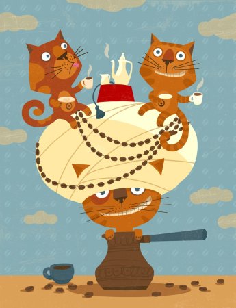 Кот пьет кофе