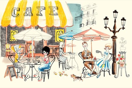 Франция кафе скетчи акварелью