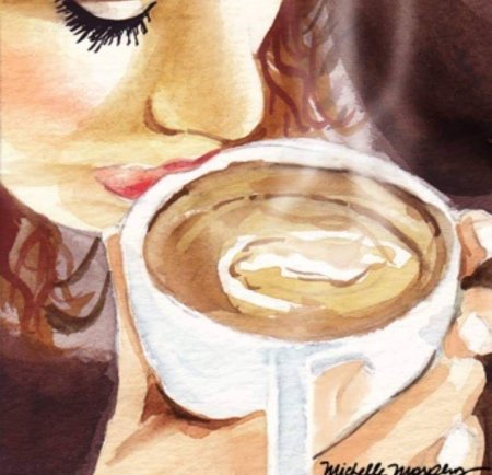 Рисованная девушка с кофе