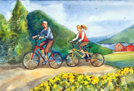 Деревенский пейзаж с велосипедом