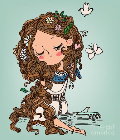 Кудрявая мультяшная девушка