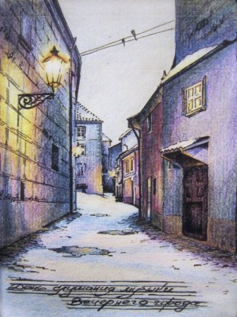 Ночной город цветными карандашами